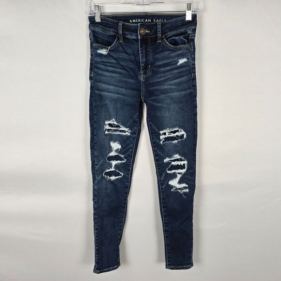 American Eagle Jegging Women's 0 Short Blue Next Level Stretch Distressed - Picture 1 of 16